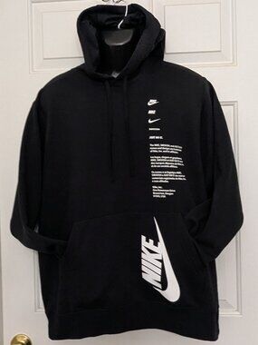 Men's Nike Athletic Club Hoodie Hooded Sweatshirt Pullover Size L Black .